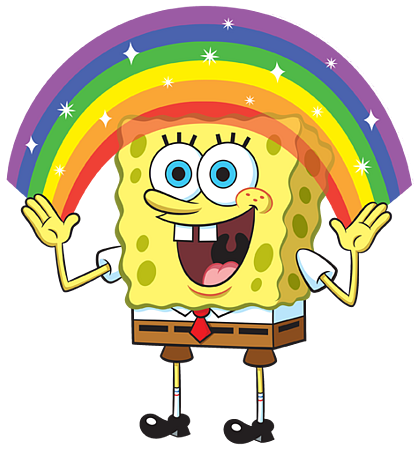 SpongeBob throwing a rainbow into the air